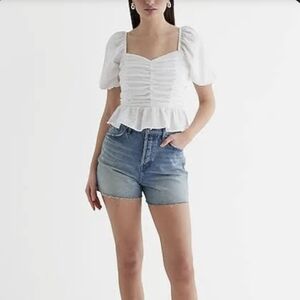 Express Sweetheart Neckline Puff Sleeve Ruched Peplum Top NWTs